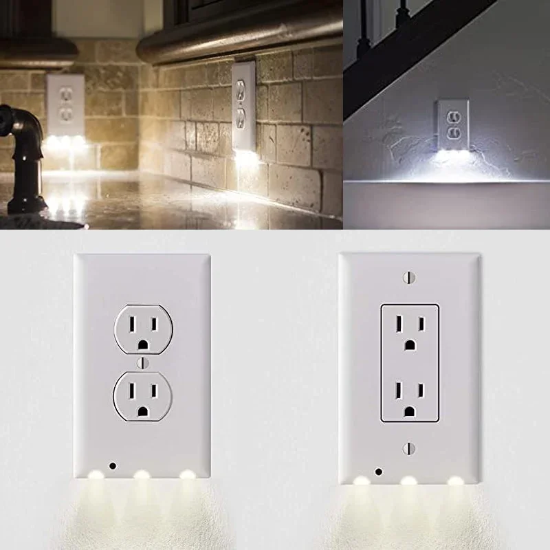 Wall Plate Night Light LED Night Lights Built Into Electrical Outlet Wall Plates Turn NightLight On/Off Automatically