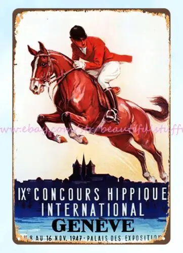 decor 1947 IXe Concours Hippique International Geneve horse show metal tin sign