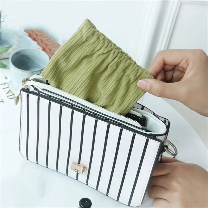 Corduroy Travel Cosmetic Bag Portable Makeup Storage Bag Women Elastic Mouth Make Up Organizer Storage Lipstick Bag