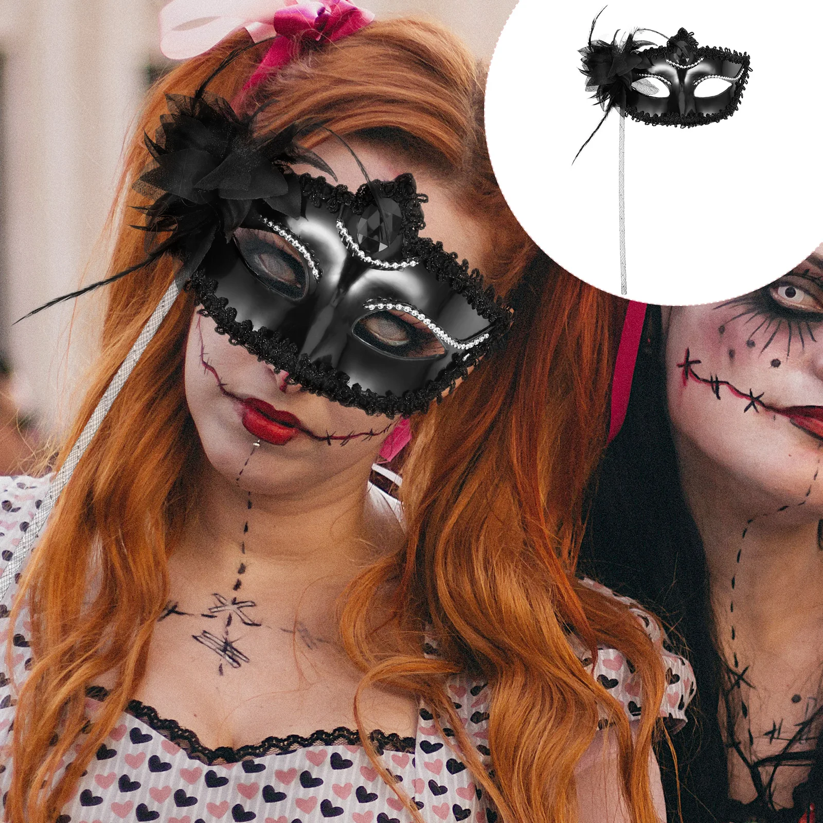 

Half Face Mask for Women Silver Black H held Masquerade Party Mask Durable Material Adult Costume Prop Halloween Christmas