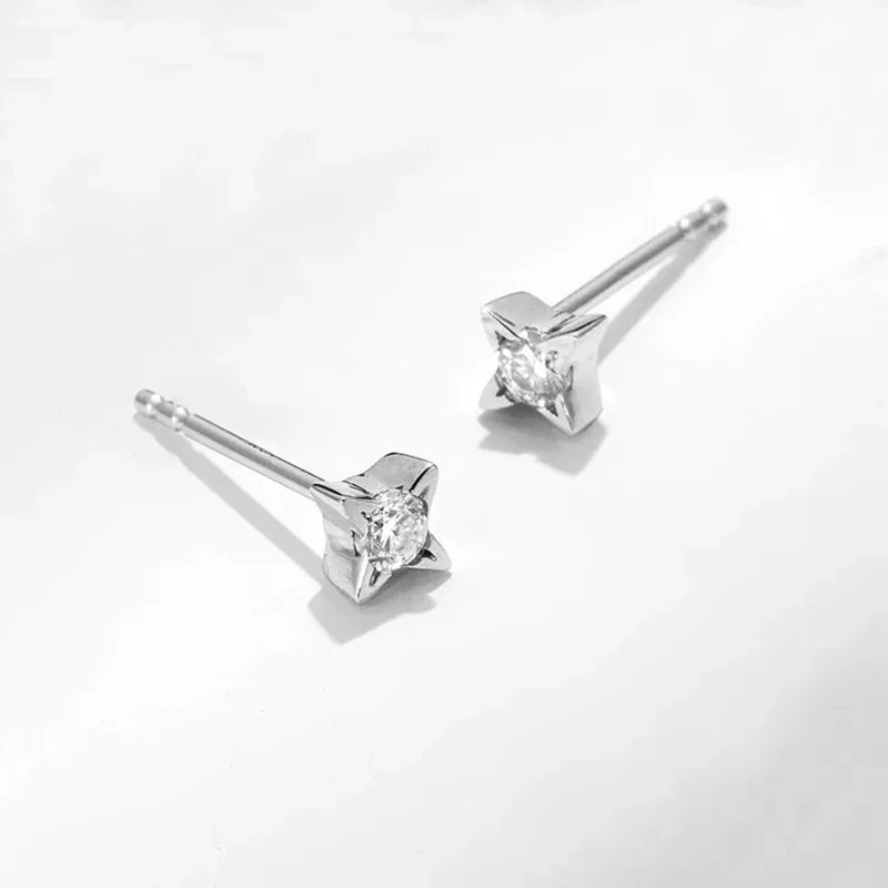 HELON Sterling silver 925 White Gold Color Lab Grown Diamond Moissanite Stud Earrings Women Trendy Jewelry Star Shape Design