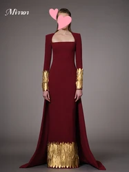Mirror Dress Elegant Vintage Sweet Gold Feathers Red Square Collar Customized Formal Occasion Prom Dress Evening Party Gowns