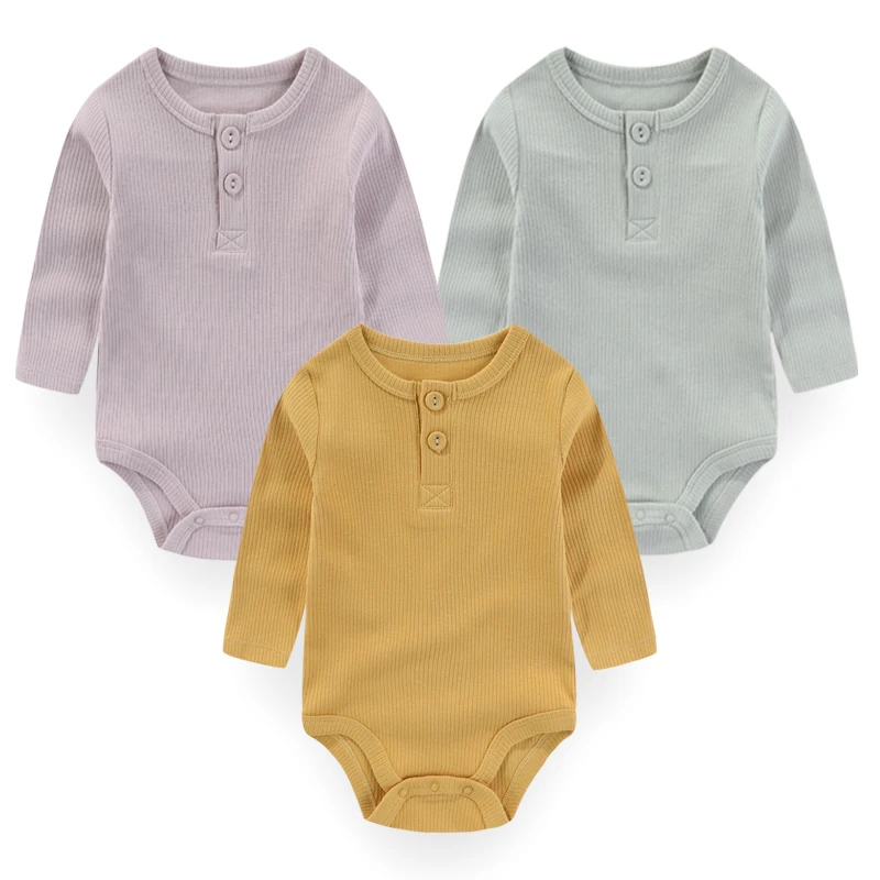 3 Pieces Solid Color Unisex Baby Bodysuits Cotton Soft Newborn Boy Girl Onesies 0-24M Long Sleeves Infant Clothes