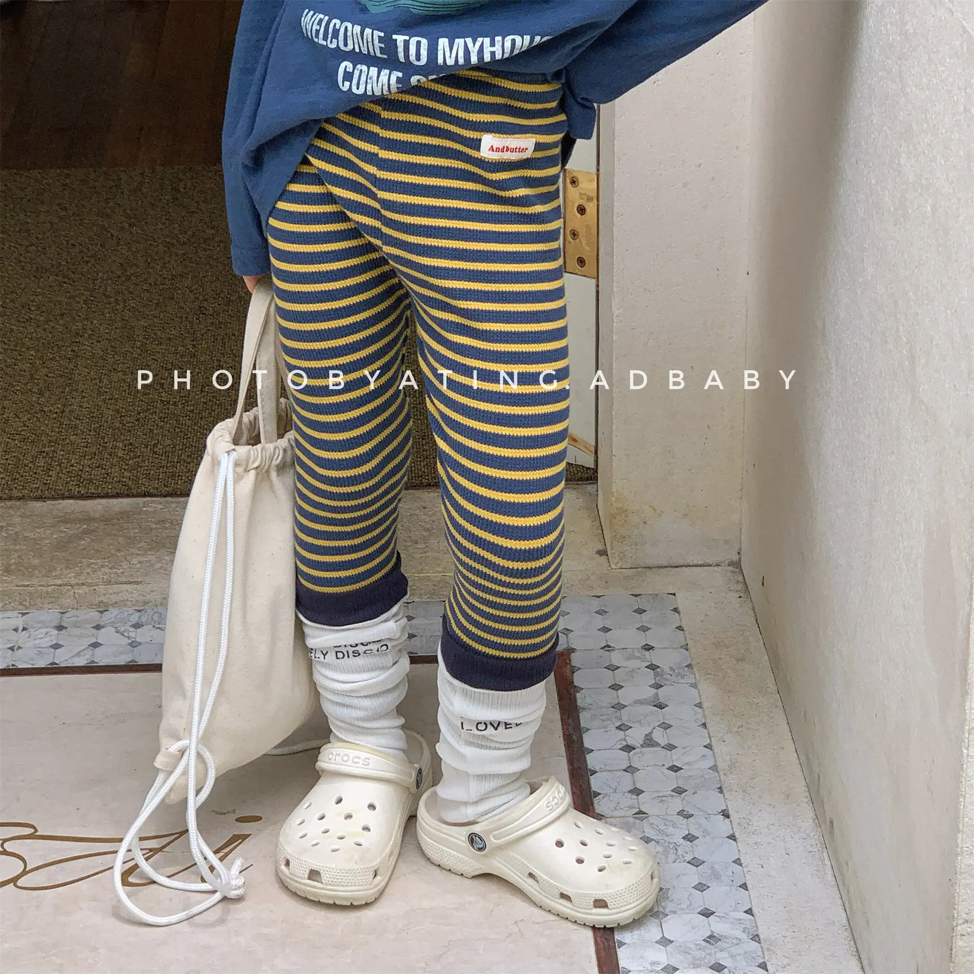 2026 Spring Infant Baby Girl Leggings Cotton Sticker Striped Toddler Kids Girl Skinny Trousers Elastic Waist Little Girls Tights