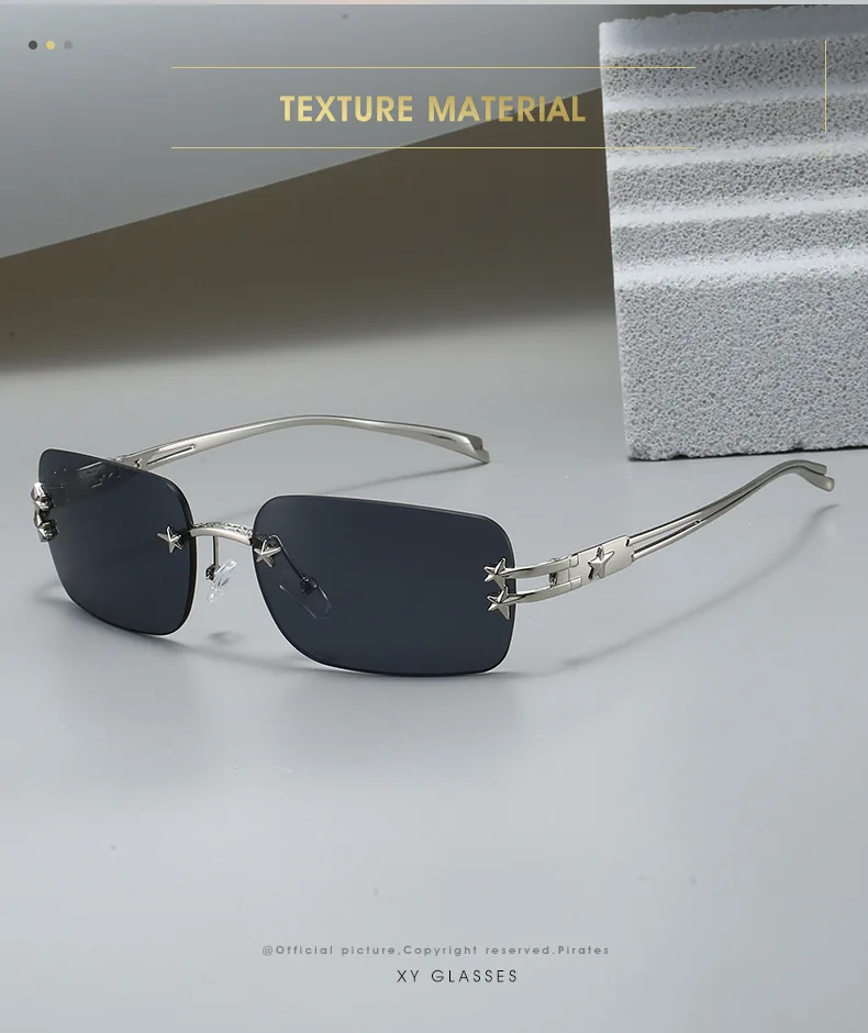 2025, rechteckige Y2K-Sonnenbrille für Damen, Markendesigner, randlose Sterne, verspiegelt, coole Mode-Sonnenbrille für Herren – Detail 2
