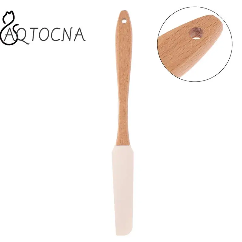 Scraper Durable Wood Handle Utensil Spatula Cream Butter Removable Silicone