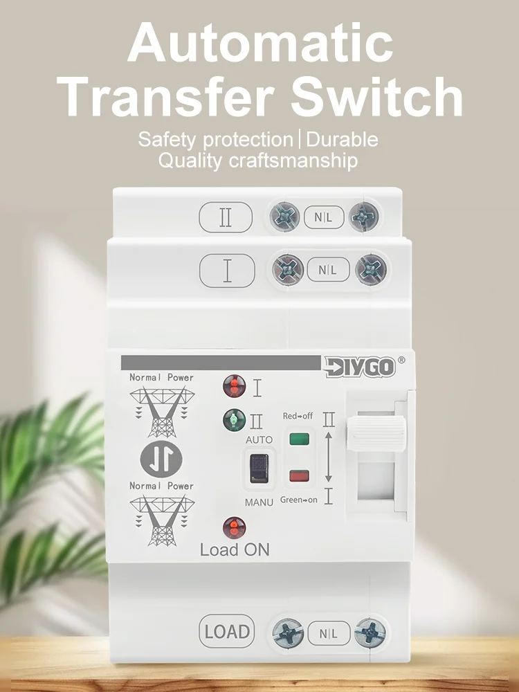 2P Przełącznik Automatyczny Zasilania (ATS) na Szynę DIN, Mały, Podwójne Zasilanie, 110V/220V, Nieprzerwowe Przełączniki Elektryczne, 80A — 2