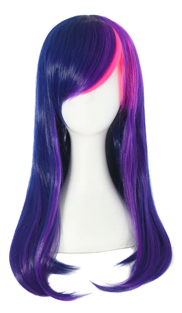 Side-Swept Bangs Fashionable Long Wavy Hair Cosplay Wig Purple-Pink Ombre Synthetic Fiber Heat-Resistant Wig