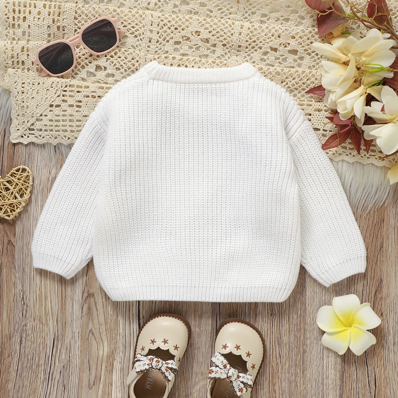 Baby Girl Sweater Long Sleeve Round Neck Ice Cream Embroidery Knit Pullover Toddler Tops