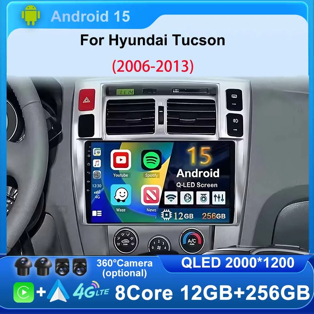 

Android 15 For Hyundai Tucson 2006-2013 Navigation Autoradio 4G LTE 5G WIFI Viedo Player Wireless Carplay Auto GPS BT