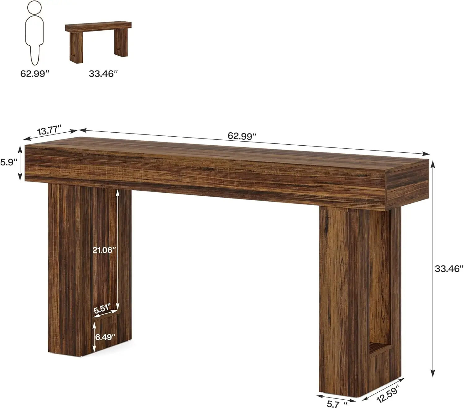 63-Inch Long Console Table, Farmhouse Wooden Sofa Table Behind The Couch, Narrow Entryway Table for Entrance, Hallway