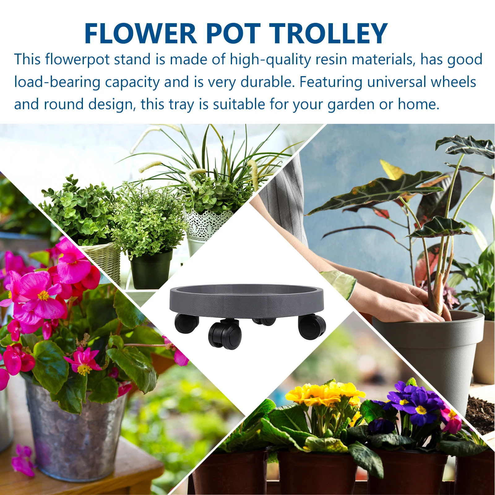 

Thickened Flower Pot Bottom Tray Rack Rolling Stand Resin Universal Wheels Plant Heavy Duty Durable Garden Balcony Yard
