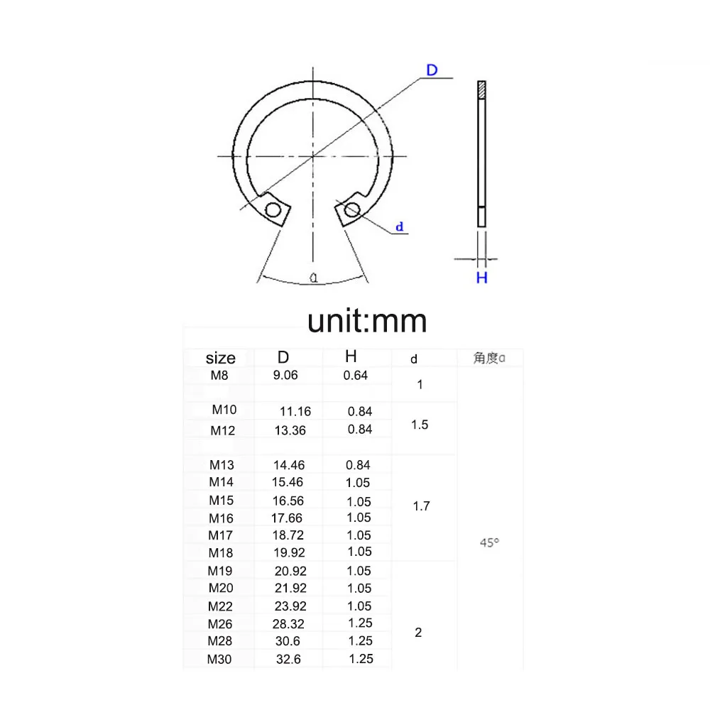 GB893.1 Anillo de retención elástico tipo A de acero inoxidable 304 para orificio M8 M10 M12 M13 M14 M15 M16 M17 M18 - Arandela a presión interna M30