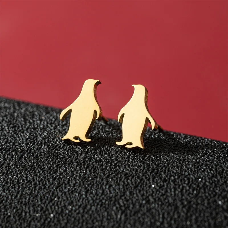 2025 autumn and winter new stainless steel cute little penguin stud earrings women's animal ear jewelry cross-border spot wholes