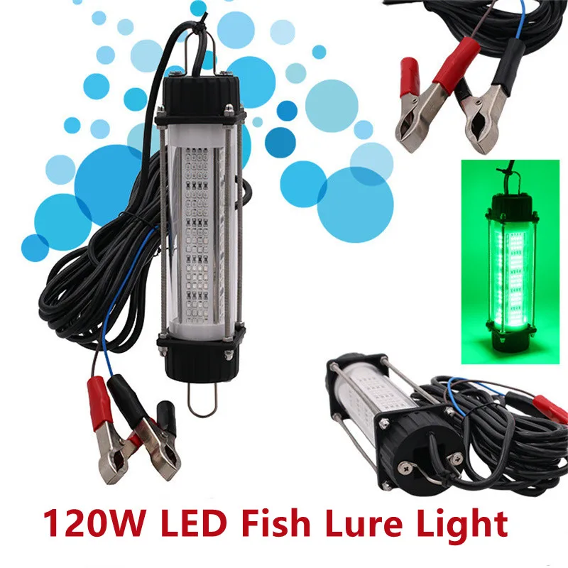 Luz LED de aluminio de alta potencia para pesca subacuática, 120W, CC de 12V, verde, blanco, azul, amarillo, IP68, señuelo sumergible para atraer