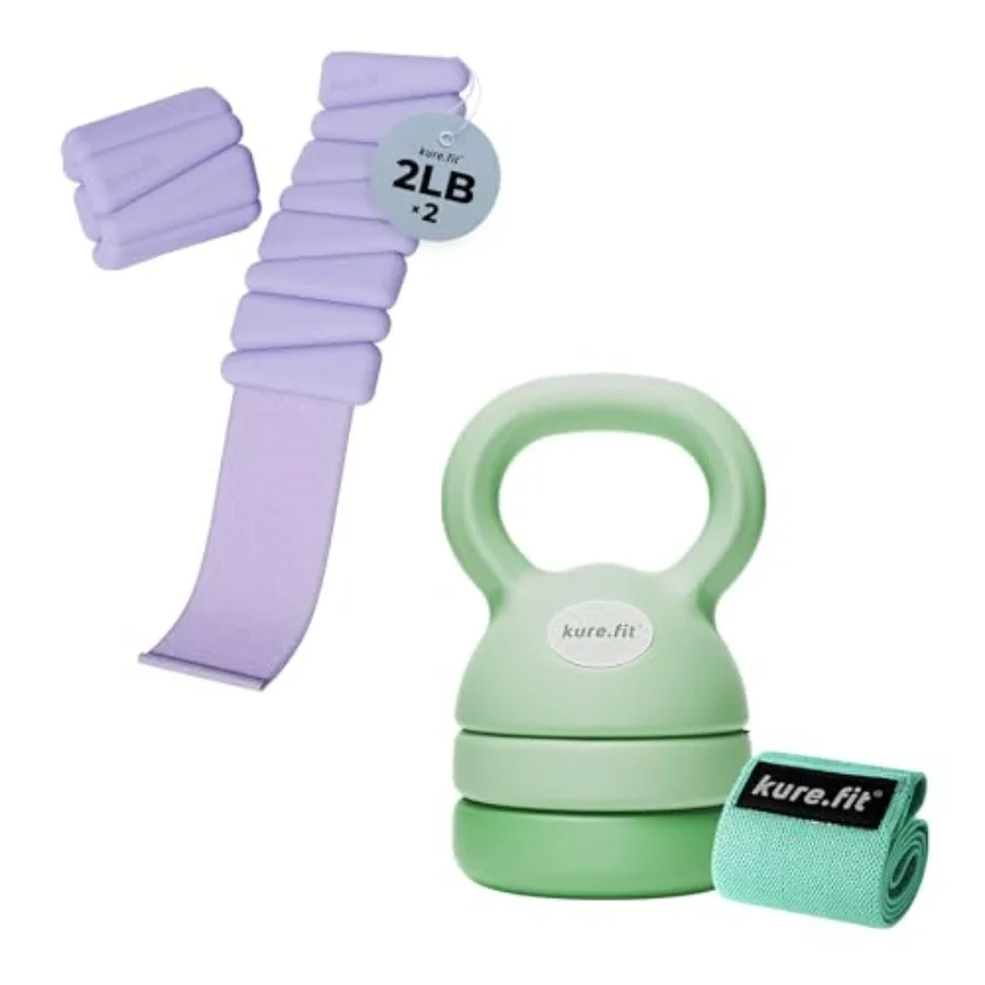 مجموعة الأوزان الأرجوانية 4 رطل من Kettlebell الأخضر 512 رطل، حل صالة الألعاب الرياضية المنزلية المدمجة لتدريبات القوة وتدريبات الجسم بالكامل