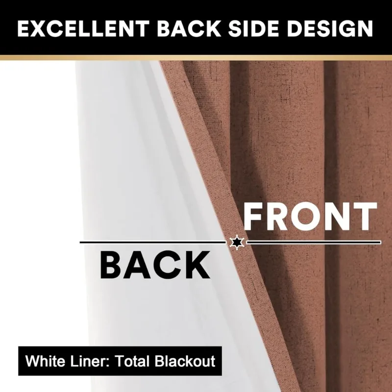 ผ้าม่านกันแสง 100% ความยาว 108 นิ้ว ผ้าม่านกันความร้อนแบบมีห่วงตาไก่ พร้อมซับในสีขาว ล้างทำความสะอาดได้ สไตล์หรูหรา