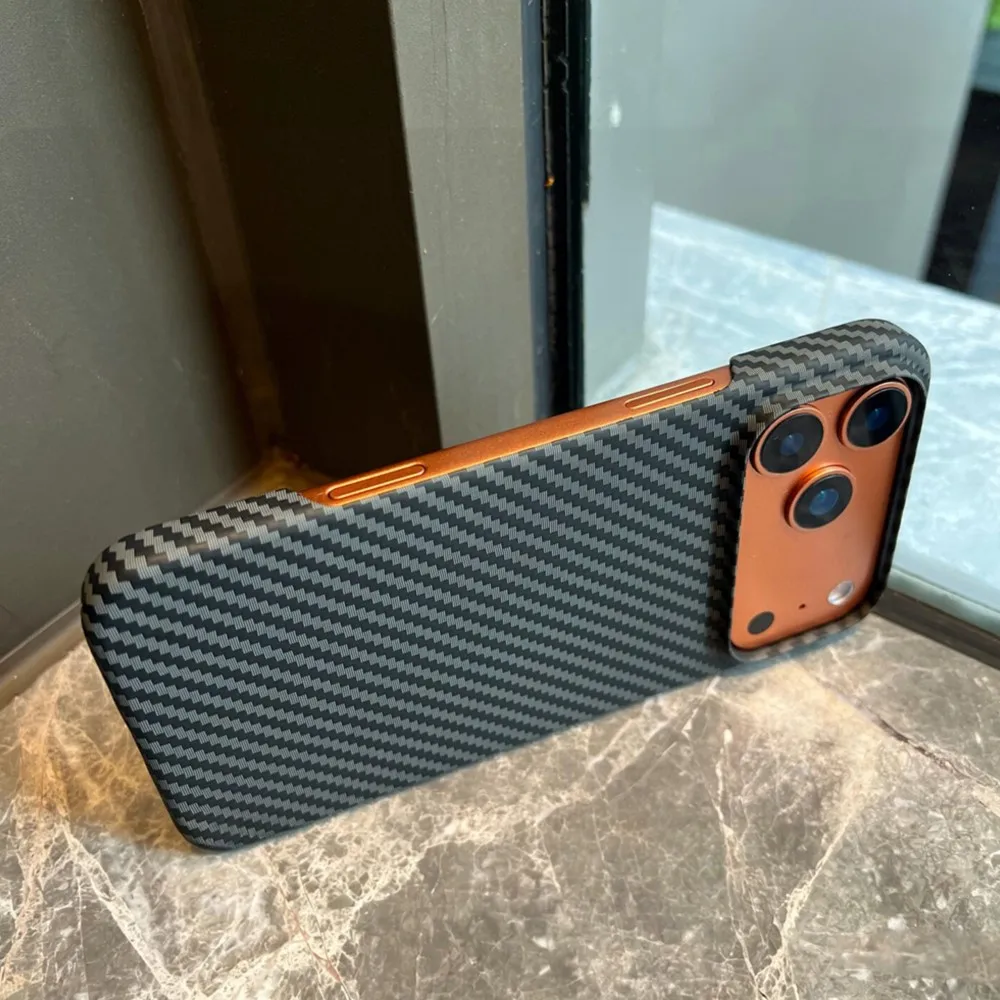 Frameless Slim Kevlar Carbon Fiber Textured Plastic Case For iPhone 17 Air 16 15 14 13 12 11 Pro Max Plus Shockproof Hard Cover - view 2