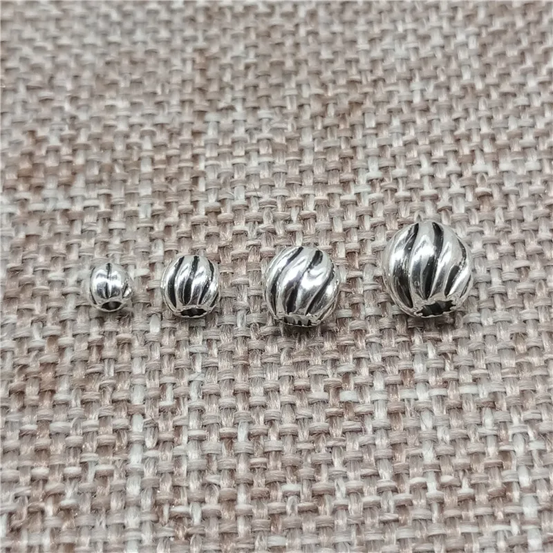 

925 Sterling Silver Twist Corrugated Round Beads Spacers for Bracelet Necklace
