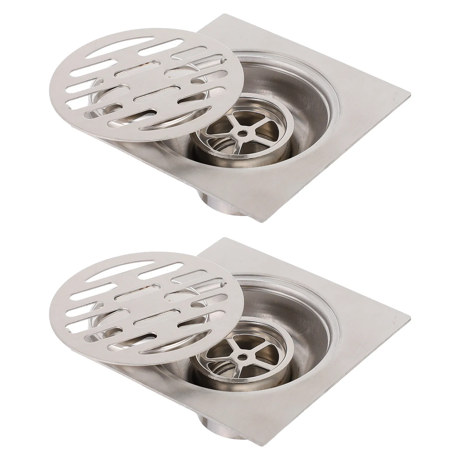 2Pcs Stainless Steel Floor Drain Square Anti-Rust Leak-Proof Household Bathroom Filter Odor Blocking Kitchen Ground Drainer