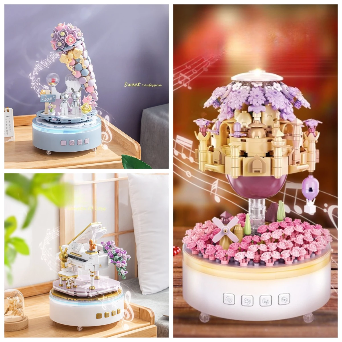 

MOC Festival Rotating Ice Cream Piano Music Boxes Building Blocks Set Romantic Sky Castle Toy For Children Birthday Holiday Gift