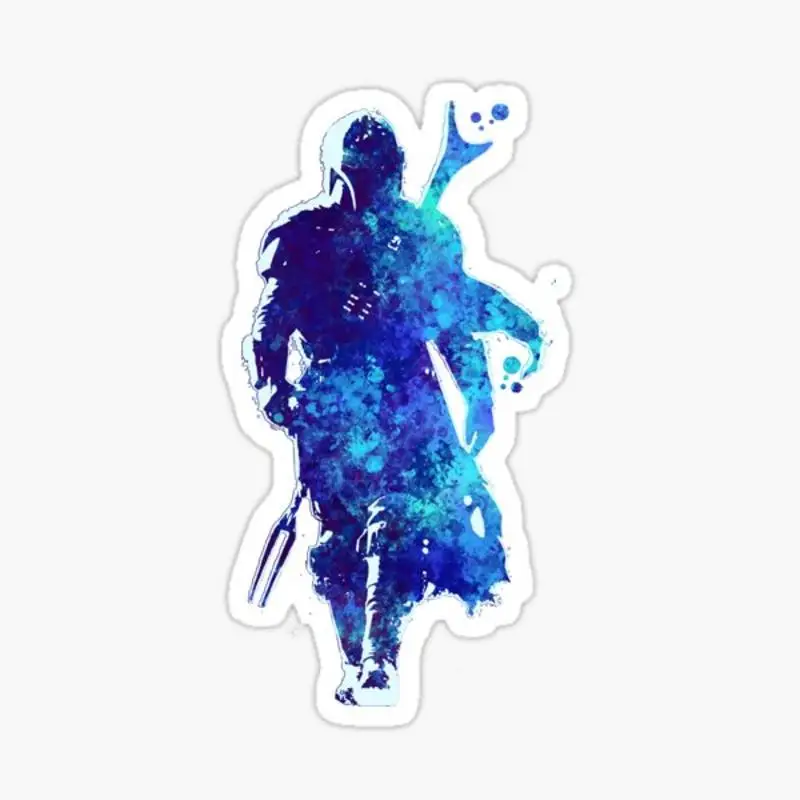 Mando Silhouette Blue Paint Spatter  Sticker for Laptop Decor Bedroom Car Cute Cartoon Art Fashionable Public Suitcase