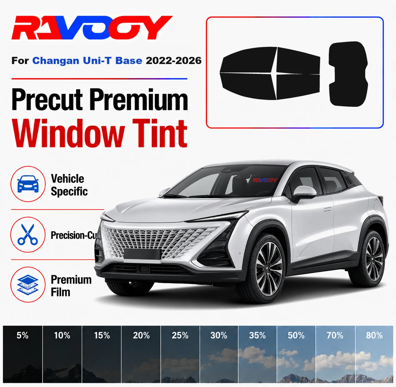 

Premium Precut Window Tint Kit Front Rear Windows Rear Windshield For Changan Uni-T Base 2022-2026 Car Solar Nano Ceramic Film