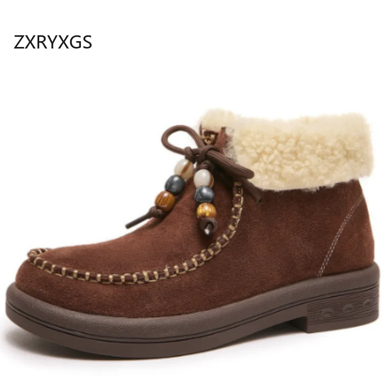 

ZXRYXGS Top Layer Frosted Cowhide Warm Wool Boots 2025 Temperament Elegant Genuine Leather Winter Snow Boots Women Fashion Boots
