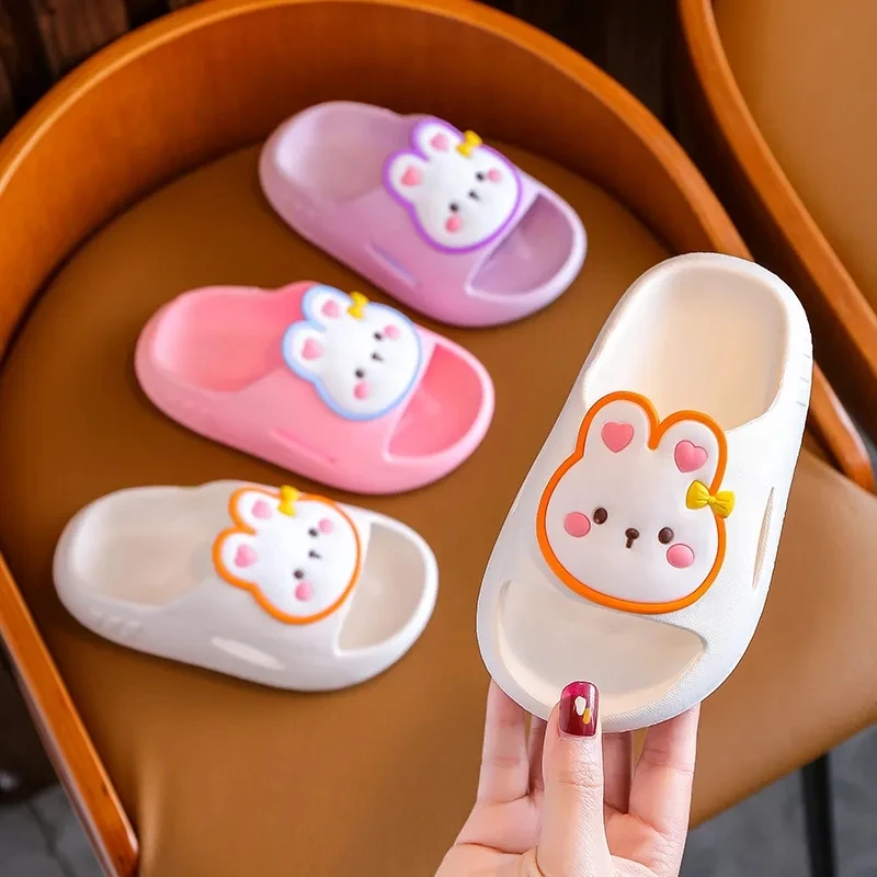 New PVC Purple Slippers Child Girl Thick Sole Cloud Shoes Lovely Rabbit Breathable Comfortable Non-slip Soft Home Slippers Kids