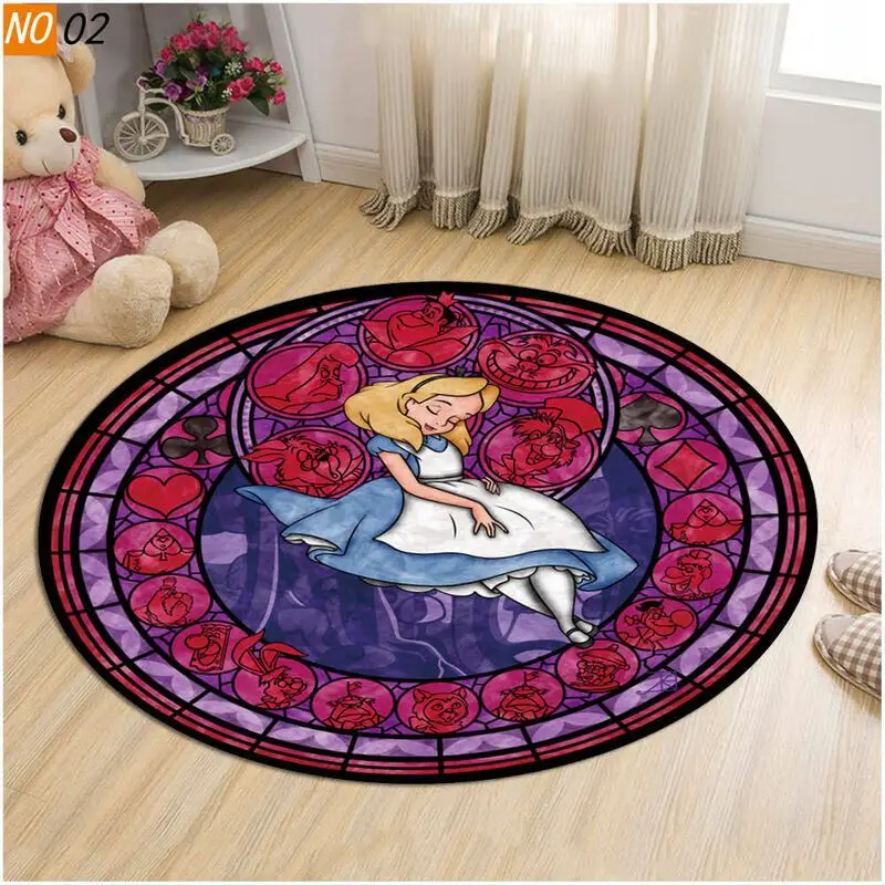 Disney Cartoon Alice In Wonderland Circel Velboa Carpet Cartoon Children's Room Circular Non-Slip Chair Cushion Home Decoration