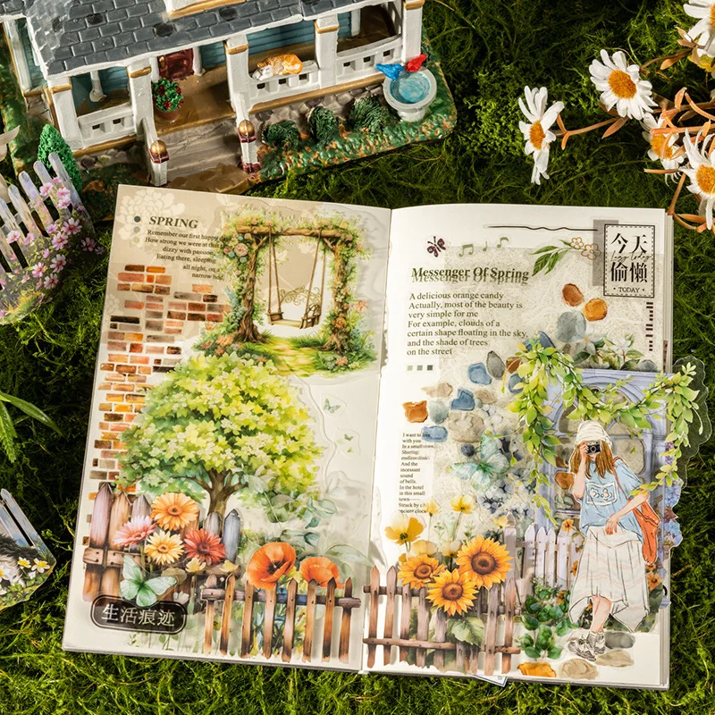 Card Lover 10 Pcs [Rural Fence Series] Fence Landscaping Hard Card Stickers Writing Sticker Paper Scrapbooking Material Kit