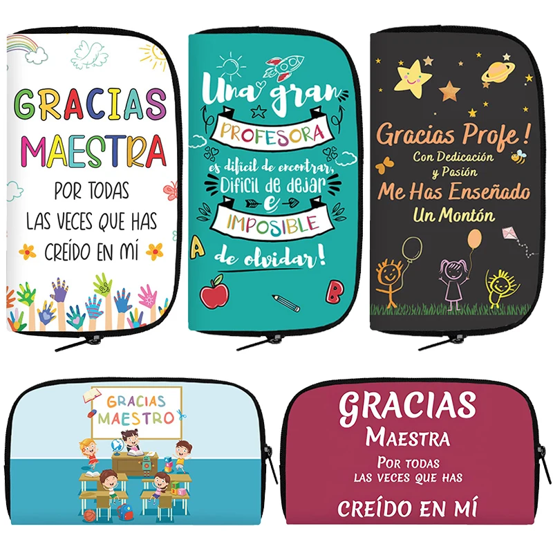 Gracias Maestra / Merci Maitresse Coin Purse Thank You Teacher Money Bags ID Credit Card Organizer Women Coin Bag Long Wallets