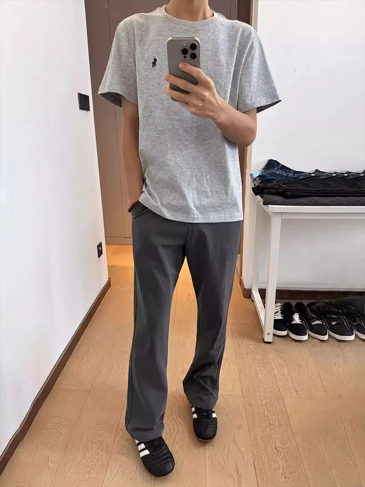 

Cleanfit Grey Men's Jeans High Street Style American High Waist Lift Tummy Slim Straight Leg Micro Flared Pants Trendy Brand