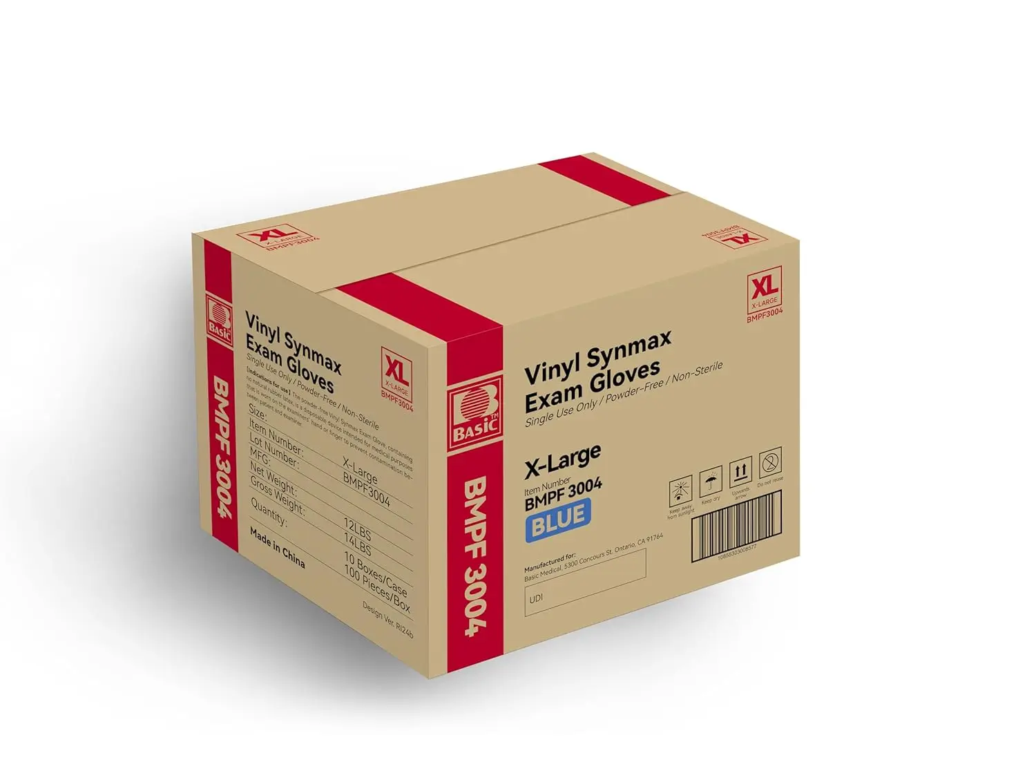 

Blue Vinyl Exam Gloves, Latex-Free & Powder-Free, X-Large Size, Case of 1,000 for Medical Use