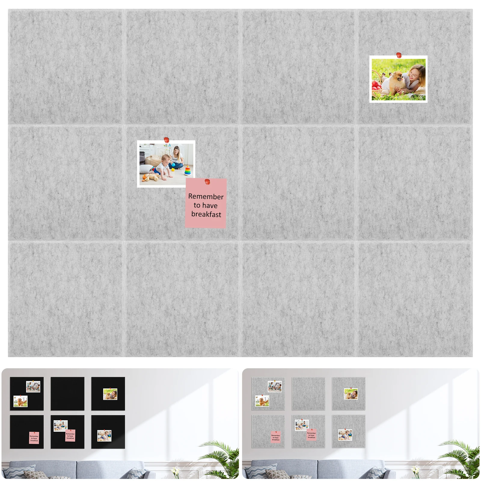 12Pcs Felt Wall Tiles Non Slip Felt Bulletin Board Tiles Adhesive Cork Board Squares Cork Board Tiles Bulletin Board Wall Tiles