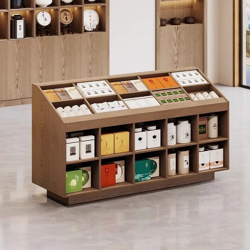 Solid wood inclined display cabinet, island simple gift ornament cabinet,, shelf