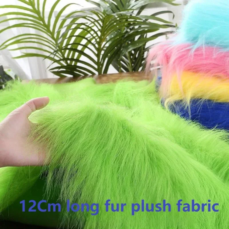 Tela de felpa sintética de pelo largo y suave de 12cm por metro para ropa, muñecas, alfombra DIY, costura, tela de piel sintética, gris y blanco