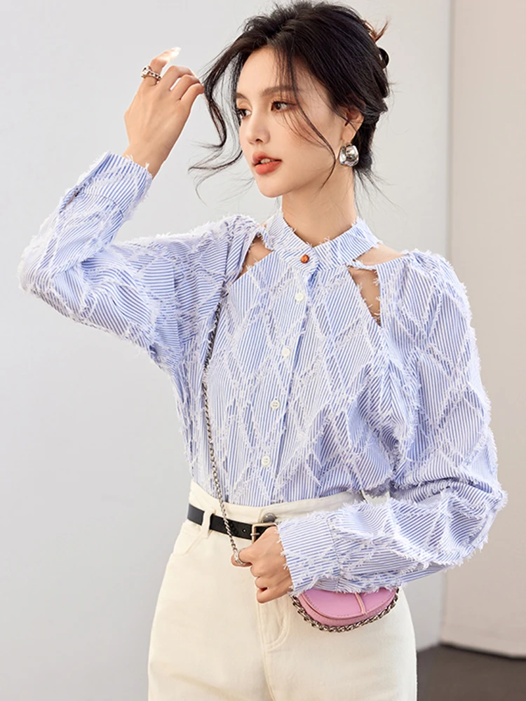 

Long-sleeved Loose Shirts Women Autumn Design Sense Niche Tops Ladies Korean Style Simple Casual Commuter Blouse