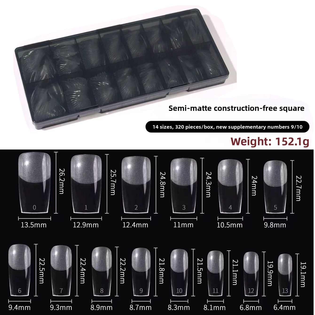 Full-coverage construction nail tips straight square slim T-shaped oval almond-shaped semi-matte, no-brush nail tips
