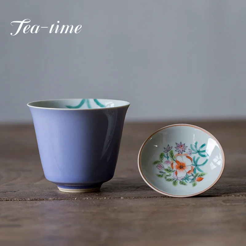 100ml Hand-painted Underglaze Orchid Ceramic Tea Tureen Handmade Mauve Cover Bowl  Kung Fu Teaset Hand-grabbing Bowl Gift Box