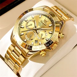 OLEVS Men Mechanical Wristwatch Luxury Gold Stainless Steel Automatic Watch Multifunction Watch for Men Relogios Masculino