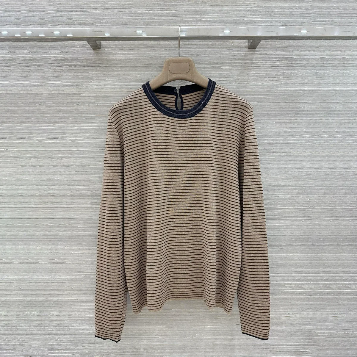 2026 High Quality Women's Fine Striped Round Neck Knitted Bottom Shirt--26930159