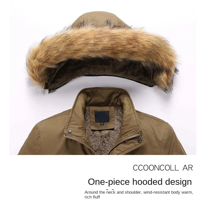Winter Hooded Jacket Men's High Quality Velvet Lined Large Fur Collar Windproof Warm Parka Men Retro Snow Clothes Thickened Coat