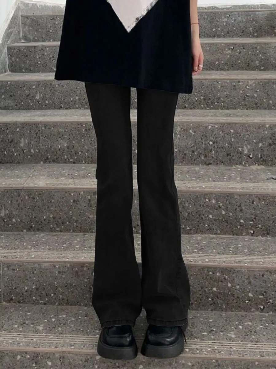 ハイウエストフレアストレートレッグジーンズ女性のプラスサイズ香港スレ秋の新しいハイストリートスリミングフロアレングスパンツ