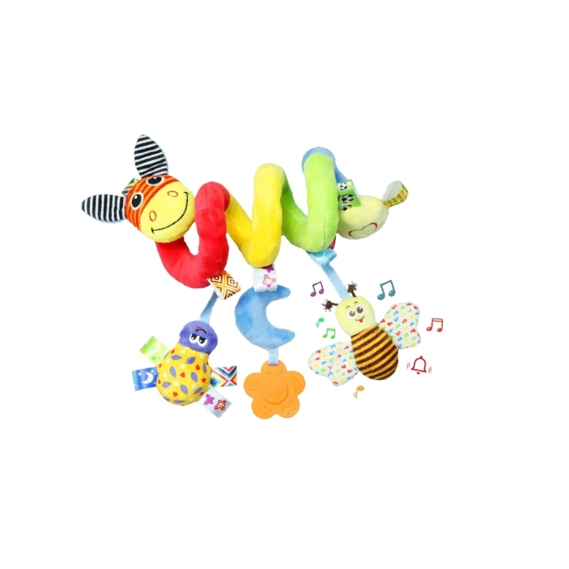 Cloche lit en peluche dessin animé, jouet d'activité en spirale d'animaux colorés pour bébé 15UB