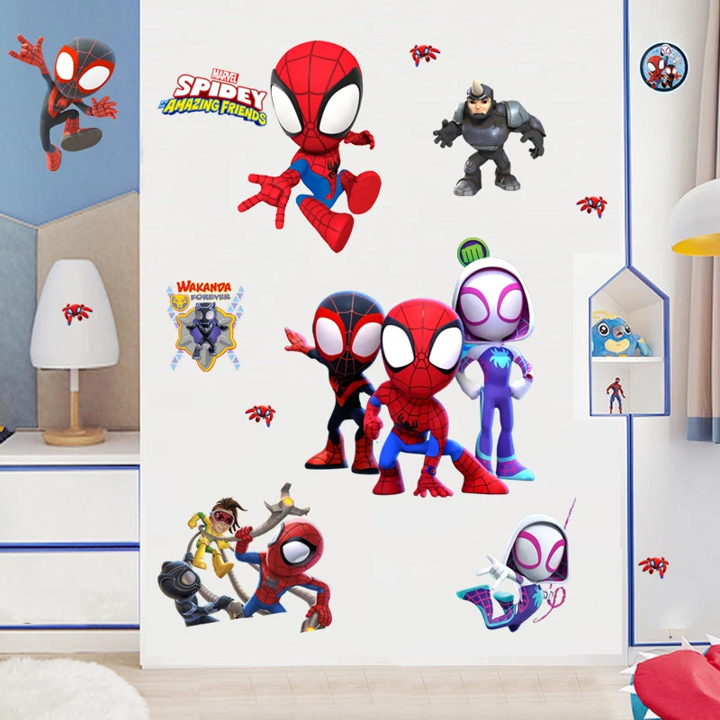 MINISO Spiderman Super Captain America Hulk Heroes Wall Stickers For Kids Room Home Bedroom Decor Cartoon Movie Mural Art Decals