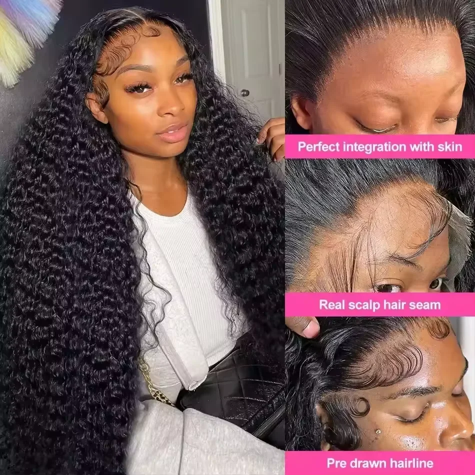 

13x6 HD Transparent Lace Frontal Wigs Natural colored Deep Wave human hair 200 Density 46 Inches Brazilian human hair