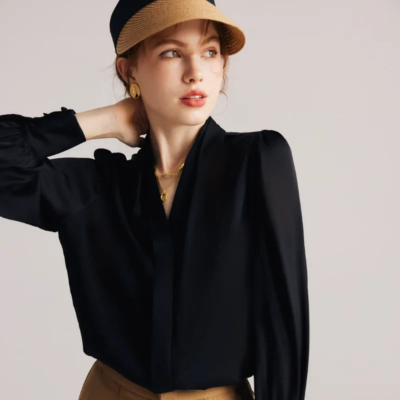 90% Genuine Mulberry Silk Shirt High Quality Long Sleeved Womens Summer Clothes 2024 V-Neck New Shirts Blouses Tops Camisa Mujer