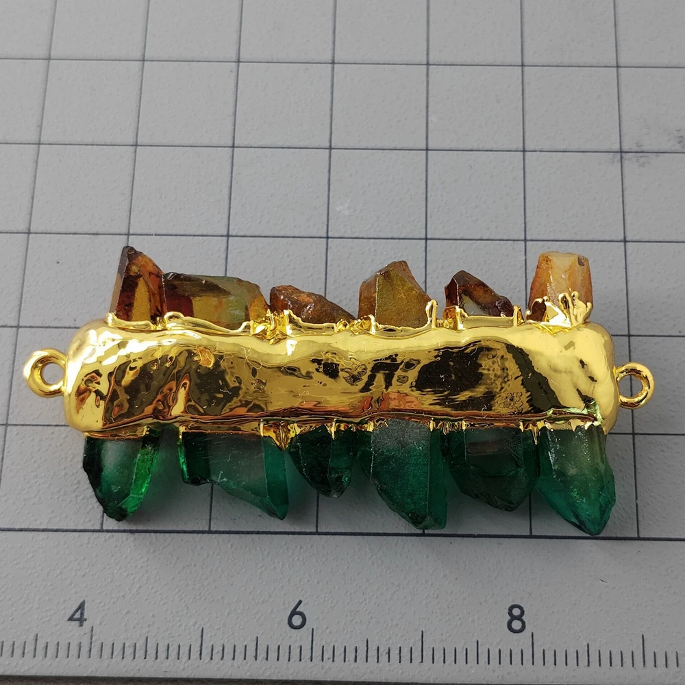 5 PCS 44-56mm Green Brown quartz  rough Cluster Double Bails gold plated Connector For Jewelry Handmade