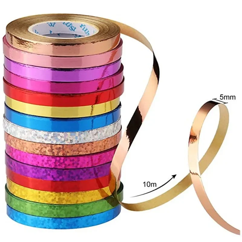 10Meter/Roll 5mm Balloon Ribbon Party Birthday Wedding Accessories Laser Chain Satin Ribbons Craft DIY Decoration